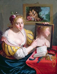 Pige med spejl, en allegori over verdslig kærlighed, 1627